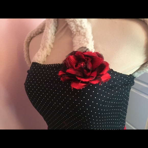 Ruby Rox rockabilly polkadot PinUp strapless dress - Picture 6 of 8